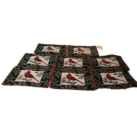 NWT St. Nicholas Square Placemats Set 8 Cottagecore Cardinal Tapestry 13x19 - Picture 1 of 4